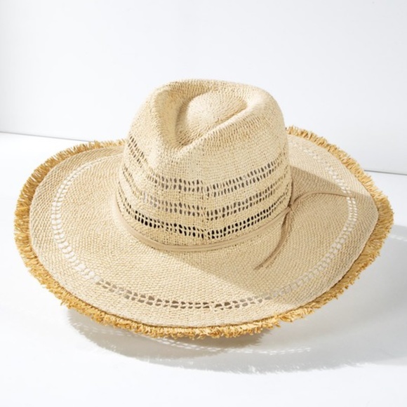 SOLD OUT Natural Woven Contrasting Stripe Panama Women's Summer Vacation Hat - Picture 6 of 7